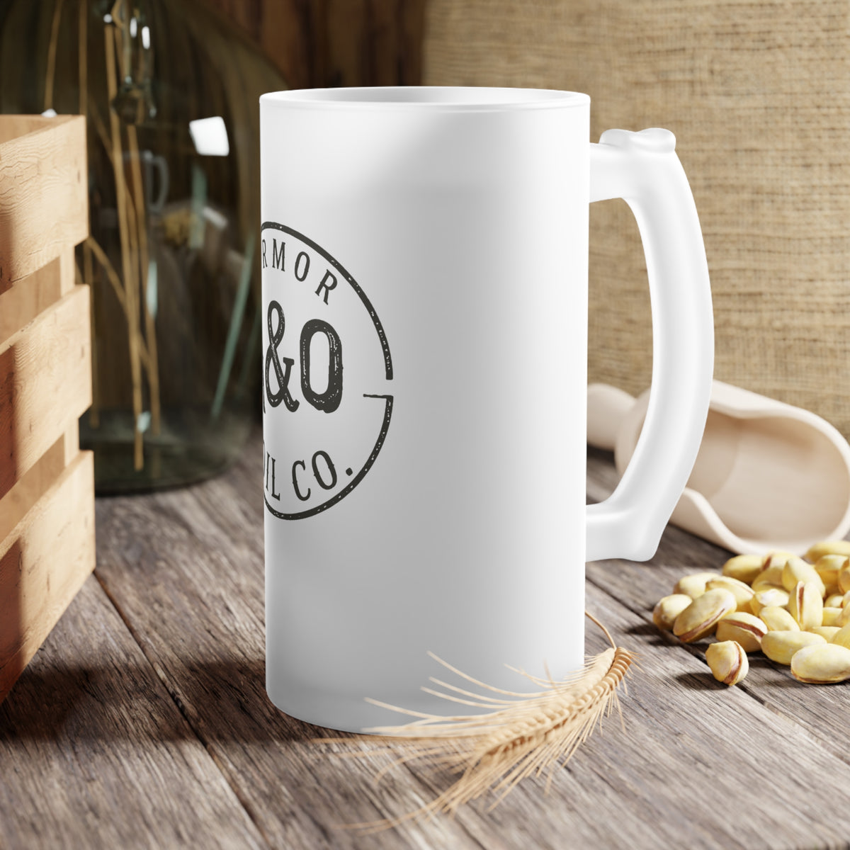 Armor & Oil Co. Frosted Glass Beer Mug
